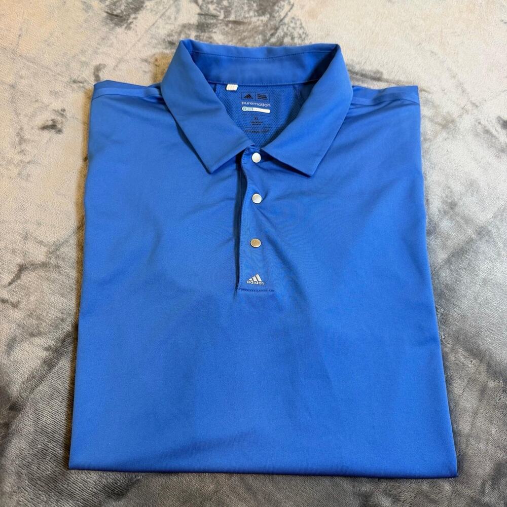 Adidas Golf Shirt Mens XL Blue Puremotion Coolmax Performance Polo Golf Active